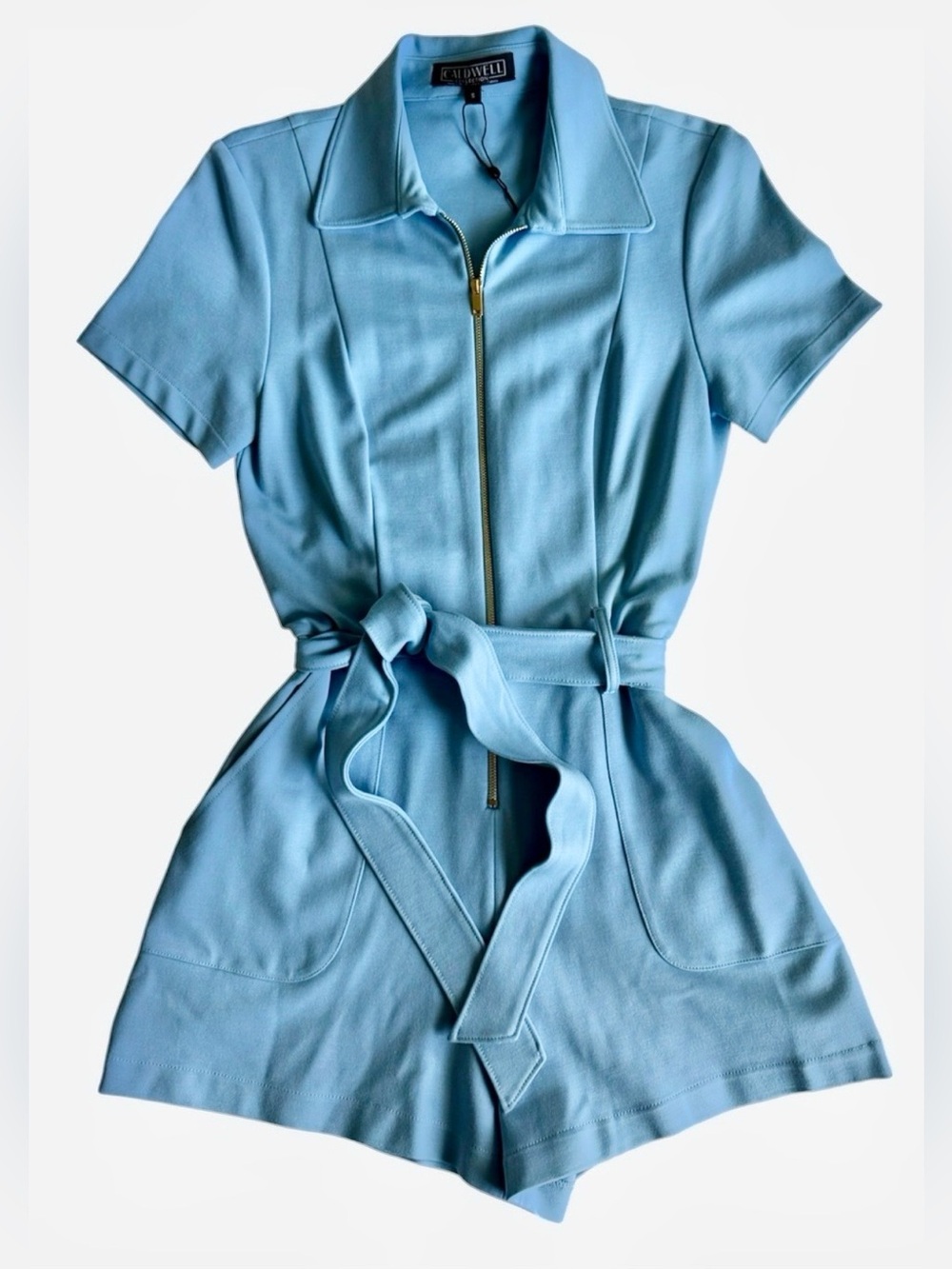 NWT! Madewell Caldwell Women's Paige Exposed Zipper Romper Sky Blue Short Sleeve